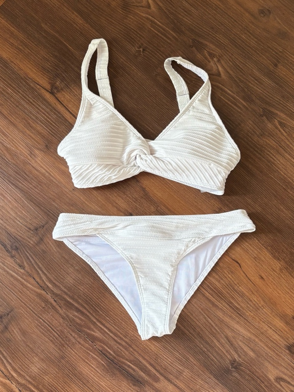 SHEIN White Textured Knot Bikini Set